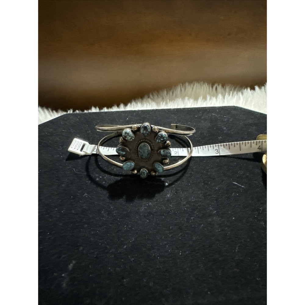 Navajo Native Sterling Cuff Lester Jackson Turquoise Gorgeous Cuff Signed